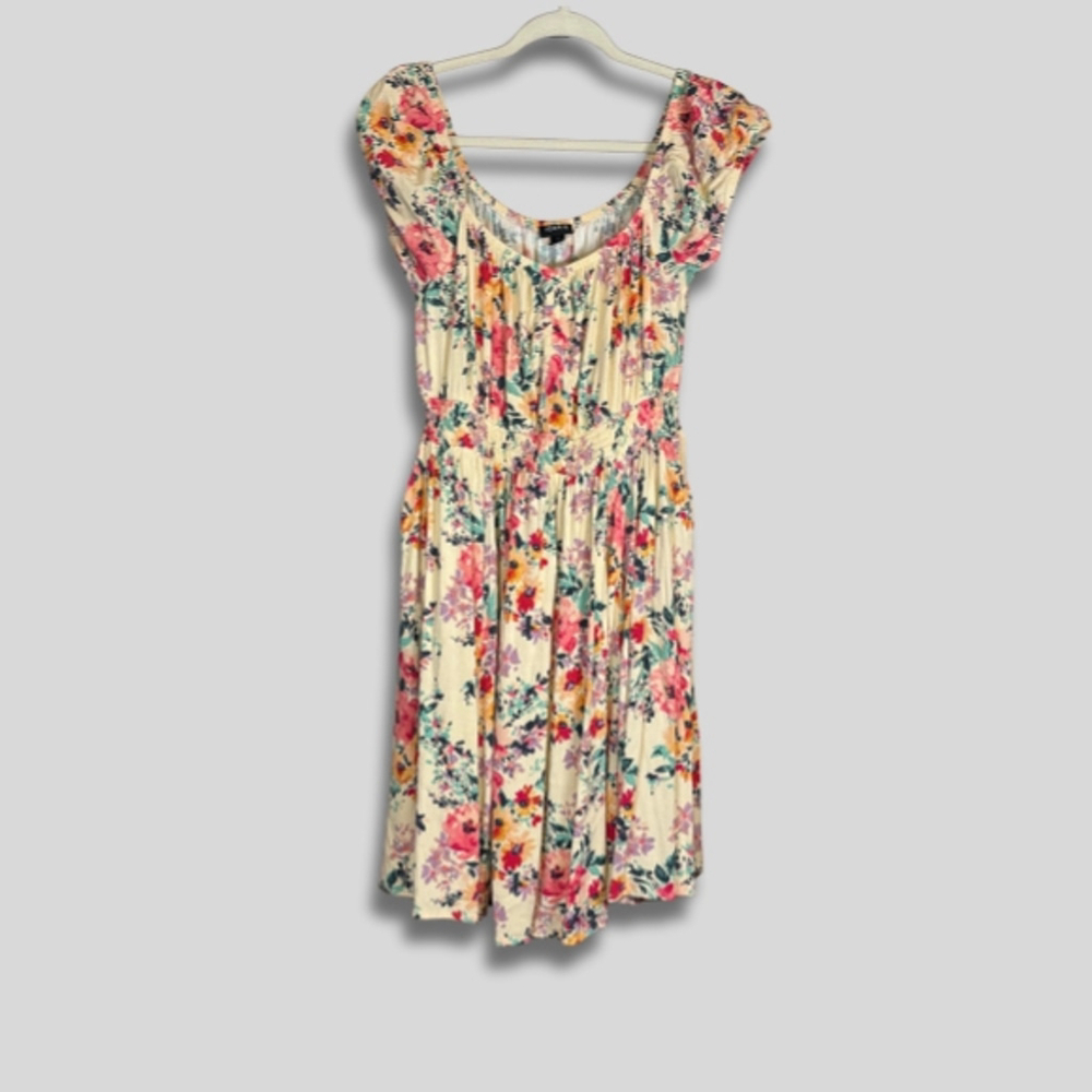 Torrid Mini Dress Floral Smocked Flowy Stretch Rayon Blend Multicolor Women's 0 - Picture 2 of 9
